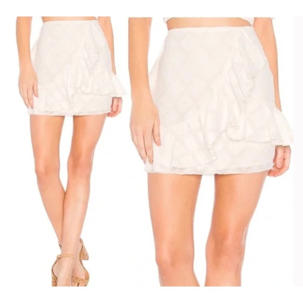 Tularosa Revolve Hannah White Ivory Ruffle Faux Wrap‎ Cotton Mini Skirt Large